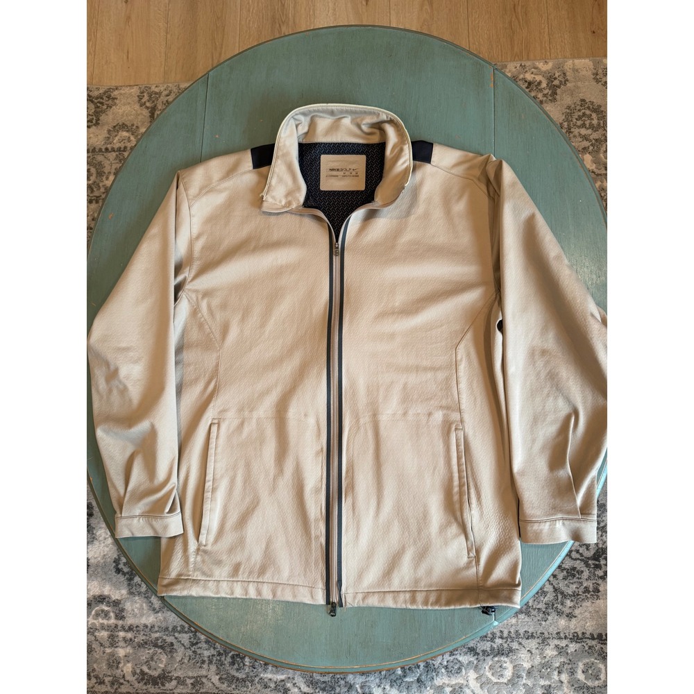 Nike Golf Mens Full Zip Jacket Tan Navy Blue Mock Neck 319266-235 Size Medium
